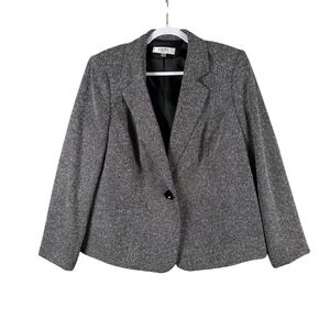 Kasper Separates Womens 14W Blazer Black White‎ Herringbone Jacket Office Career